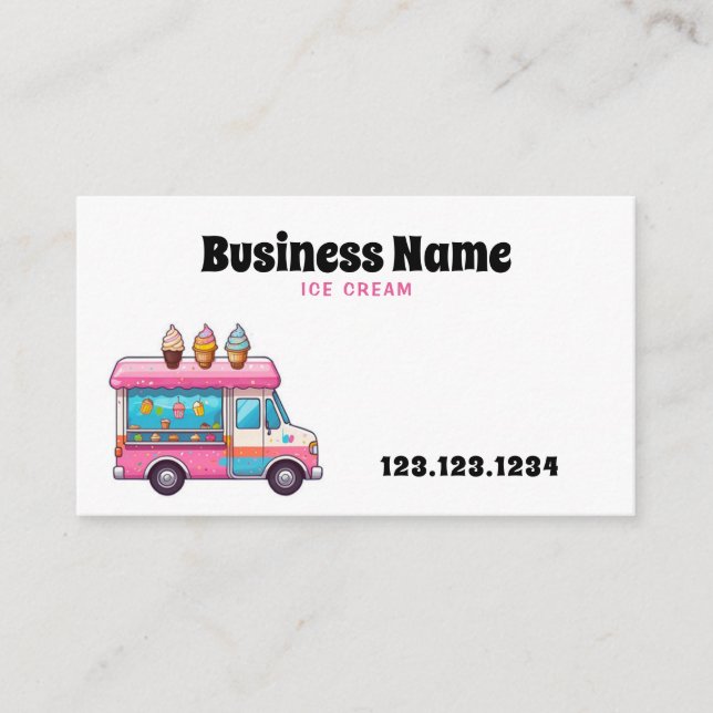 Carte De Visite Illustration d'un camion à glace rose mou (Devant)