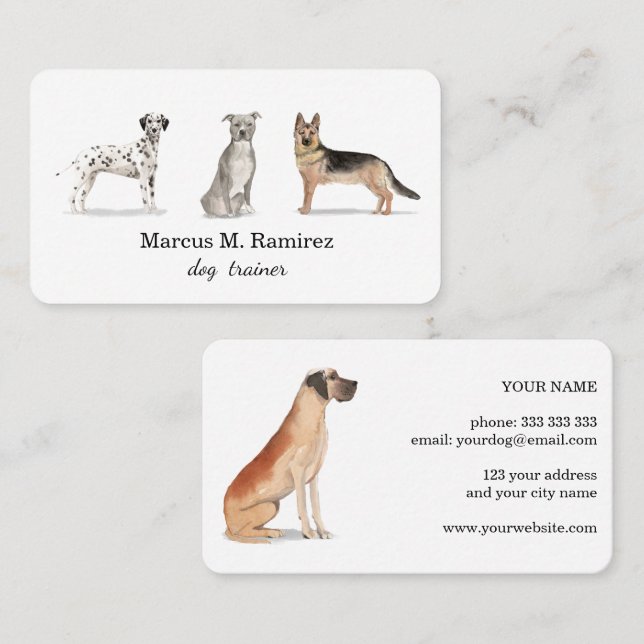 Carte De Visite Illustration d'un chien d'aquarelle d'un entraîneu (Devant / Derrière)