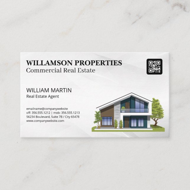 Carte De Visite Illustration d'une maison moderne | Code QR (Devant)