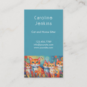 Carte De Visite Illustration fantaisiste de chats colorés Code QR 
