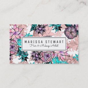 Carte De Visite Illustration florale d'aquarelle Girly et d'or