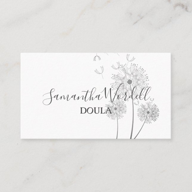 Carte De Visite Illustration Florale Naissance Doula Ou Mineure-Fe (Devant)