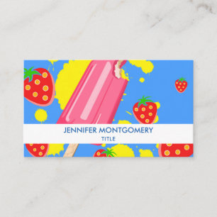Carte De Visite Illustration Fun Pink Popsicle and Strawberries