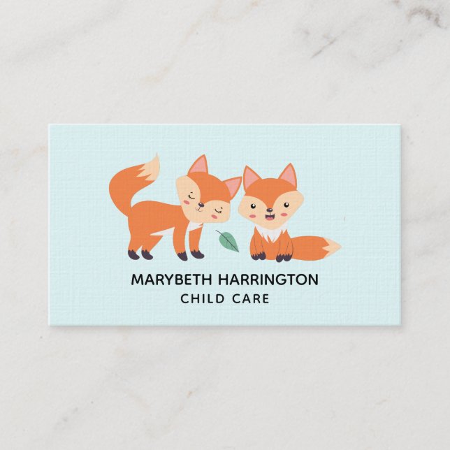 Carte De Visite Illustration graphique des renards orange mignons (Devant)