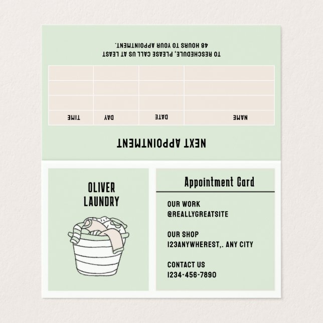 Carte De Visite Illustration verte Lave Panier Rendez-vous (Extérieur déplié)