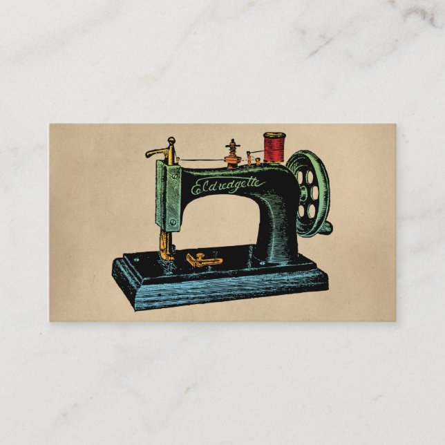 Carte De Visite Illustration Vintage de la machine à coudre (Devant)