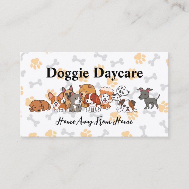 Carte De Visite Illustrations de chiot mignonne | Garderie Doggie (Devant)