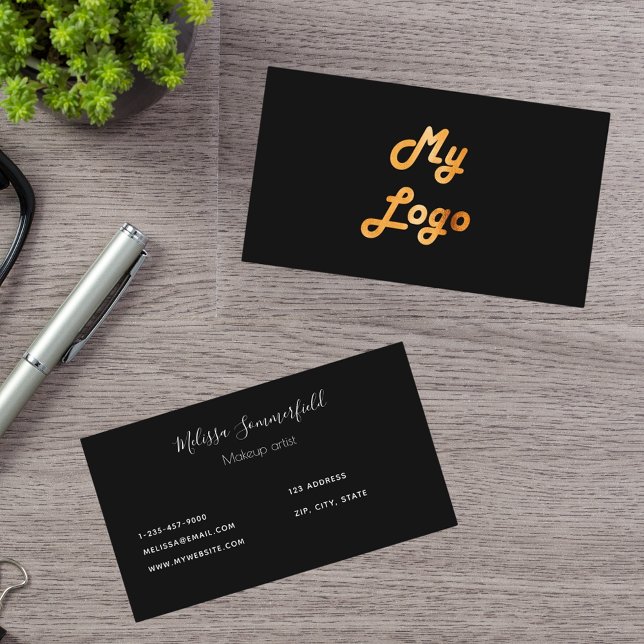 Carte De Visite Image du logo personnalisé en or noir (Créateur téléchargé)