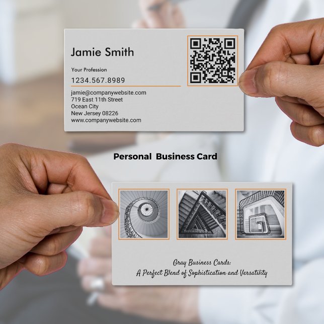 Carte De Visite Images personnalisées sophistiquées QR Code gris (Sophisticated Custom Images QR Code Gray Business Card)