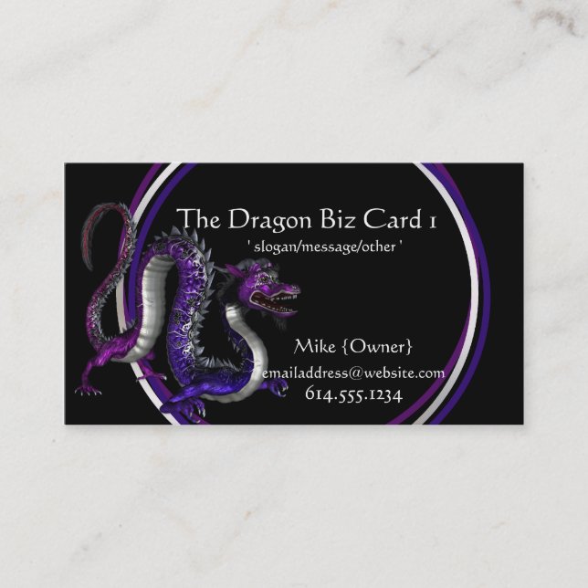 Carte de visite Imaginaire violet et bleu Dragon (Devant)