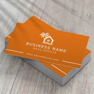 Carte De Visite Immobilier Agent Beach House Logo Orange