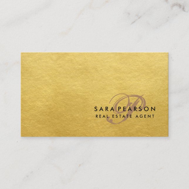 Carte De Visite Immobilier Agent Investissement Élégant Or Texture (Devant)