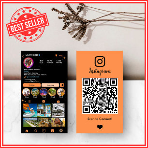 Carte De Visite Immobilier Agent Realtor Instagram Orange QR Code