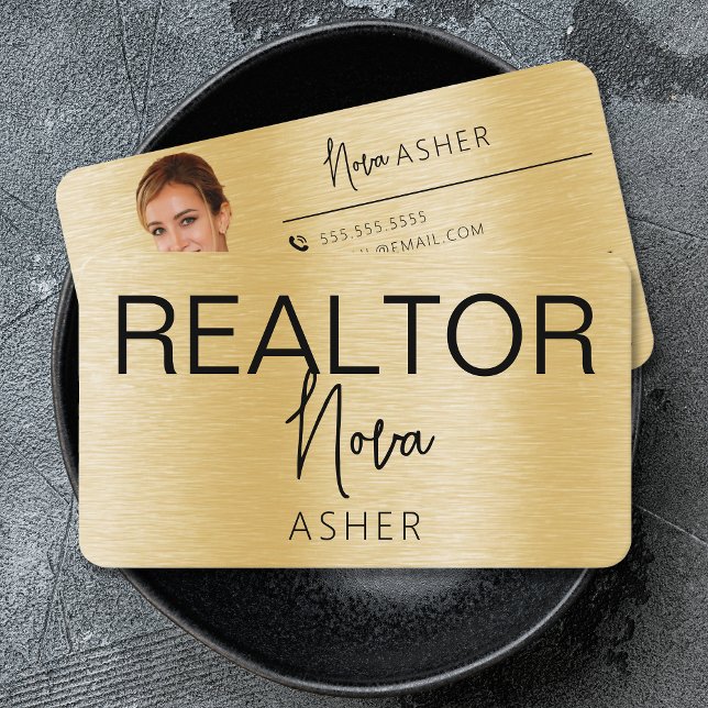 Carte De Visite Immobilier Agent Realtor Photo QR Code Faux Metal (Créateur téléchargé)