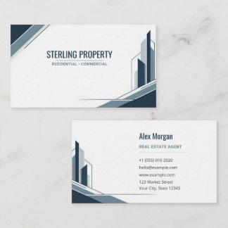Carte De Visite Immobilier Architecture Argent Navy Moderne