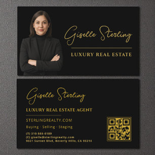 Carte De Visite Immobilier Black Gold QR Code Script Luxe