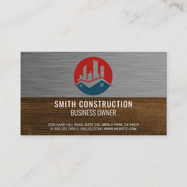 Carte De Visite Immobilier | Bois métallique | Construction (Devant)