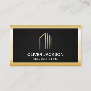 Carte De Visite Immobilier   Bordure Gold Lux   Maillage noir