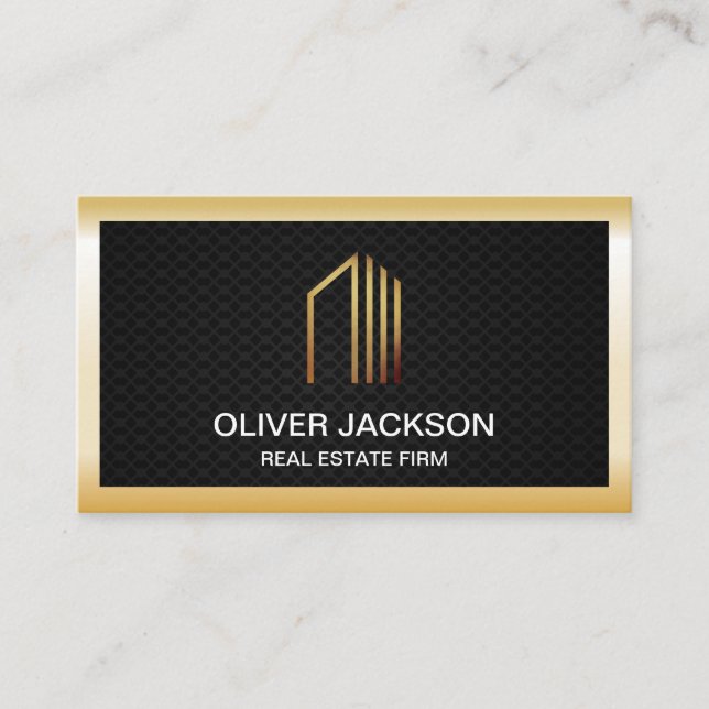 Carte De Visite Immobilier | Bordure Gold Lux | Maillage noir (Devant)