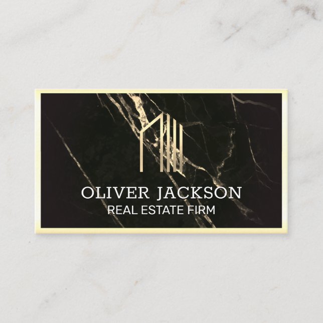 Carte De Visite Immobilier | Bordure Gold Lux | Marbre d'or noir (Devant)