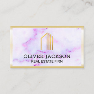 Carte De Visite Immobilier   Bordure Gold Lux   Texte de marbre po