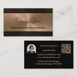 Carte De Visite Immobilier Code QR Cuivre Luxe Blk 
