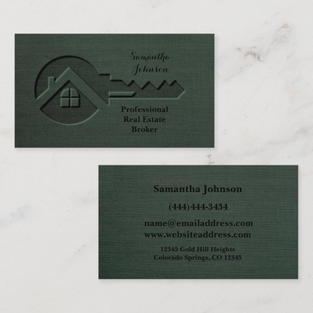Carte de visite immobilier de luxe Key Pine Green (Devant / Derrière)