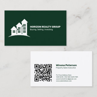 Carte De Visite Immobilier Flèche vers le haut Dark Green QR Code