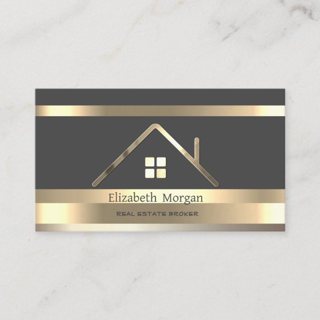 Carte De Visite Immobilier Gold Stried House Toit Grey (Devant)