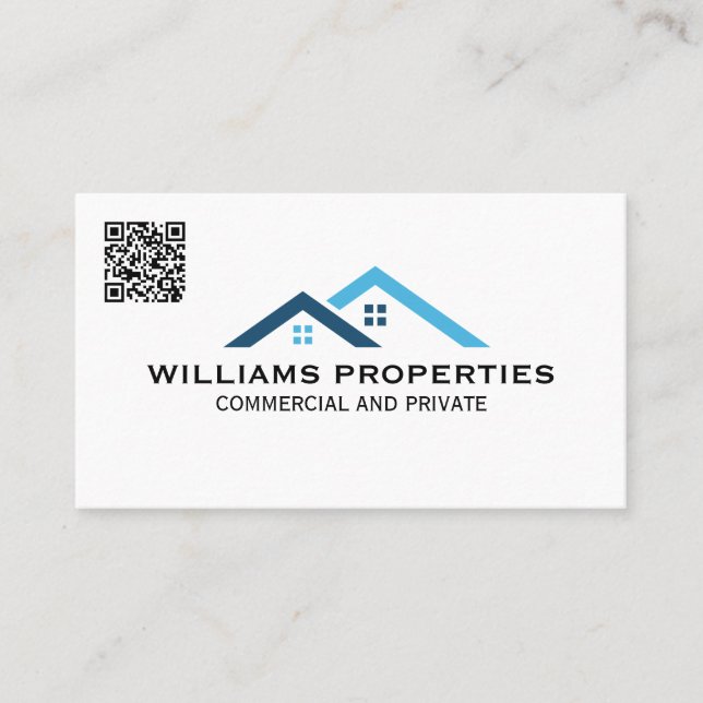 Carte De Visite Immobilier | Logo du toit | Code QR (Devant)