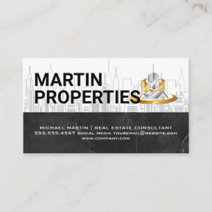 Carte De Visite Immobilier Logo en métal de ville du centre-vill