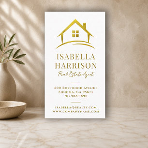 Carte De Visite Immobilier Logo Or Blanc Luxe