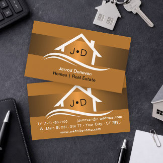 Carte De Visite Immobilier Luxe Ambre Or Élégant Professionnel