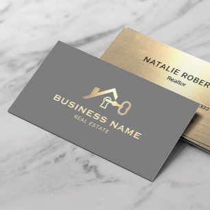 Carte De Visite Immobilier Maison & Logo Clé Elegant Gold Realtor