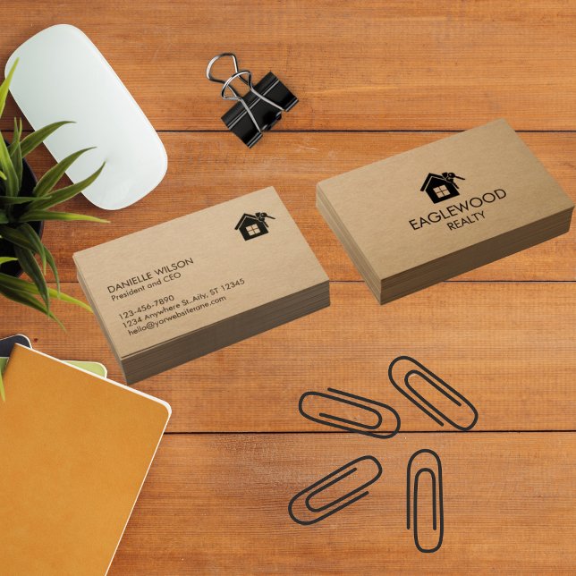 Carte De Visite Immobilier minimaliste Kraft (Minimalist Real Estate Kraft Business Card)