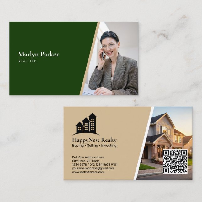 Carte De Visite Immobilier moderne avec photo et code QR (Devant / Derrière)