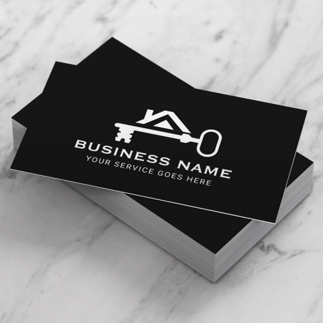Carte De Visite Immobilier Moderne Maison Clé Logo Realtor (Créateur téléchargé)
