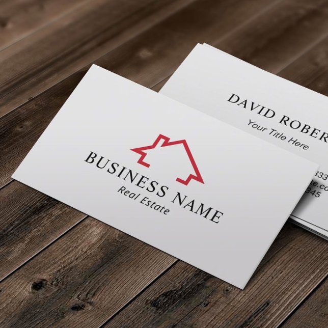 Carte De Visite Immobilier Moderne Maison Rouge Logo Realtor (Créateur téléchargé)
