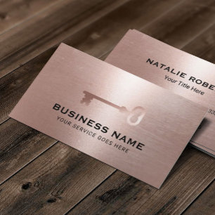 Carte De Visite Immobilier Moderne Rose Gold Key Realer