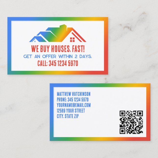 Carte De Visite 🏠 Immobilier Nous Achetons Maisons QR (Devant / Derrière)