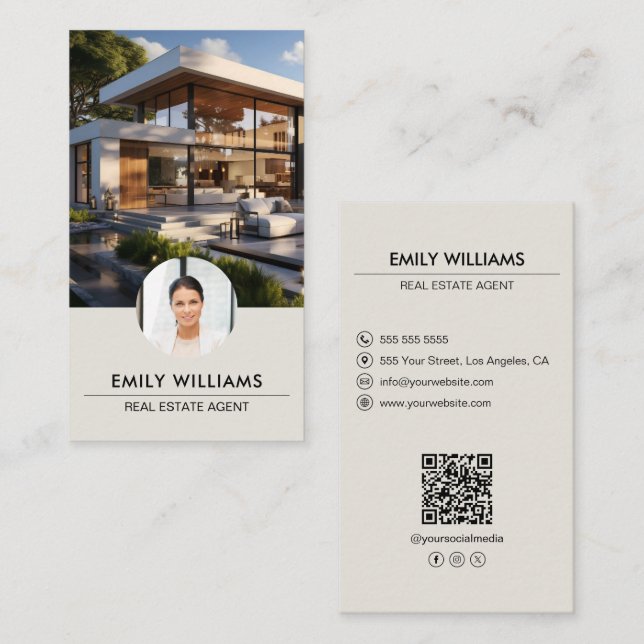 Carte De Visite Immobilier personnalisé Photo QR Code Social Media (Devant / Derrière)