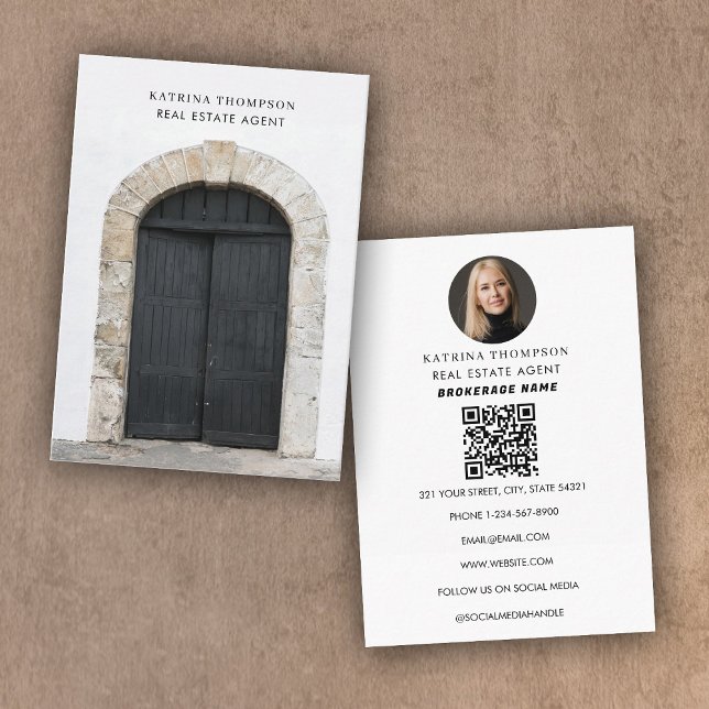 Carte De Visite Immobilier Photo Realtor QR Code Porte avant (Real Estate Photo Realtor QR Code Front Door Business Card)