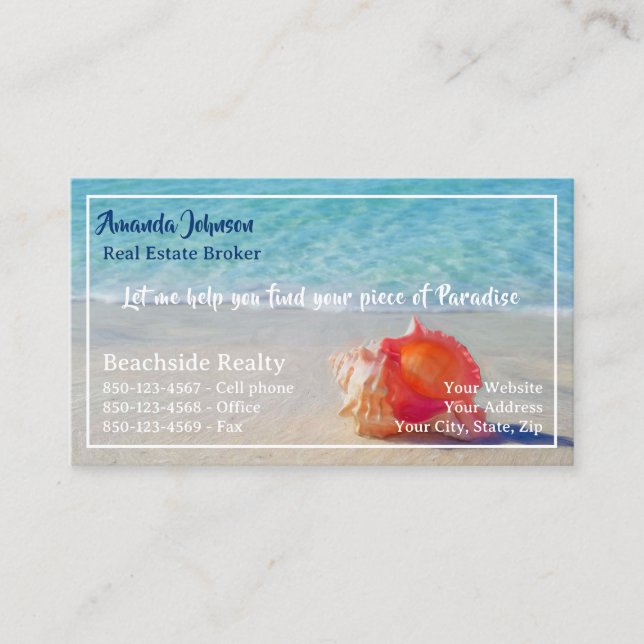 Carte De Visite Immobilier Pièce de Paradise Beach Waves Seashell (Devant)