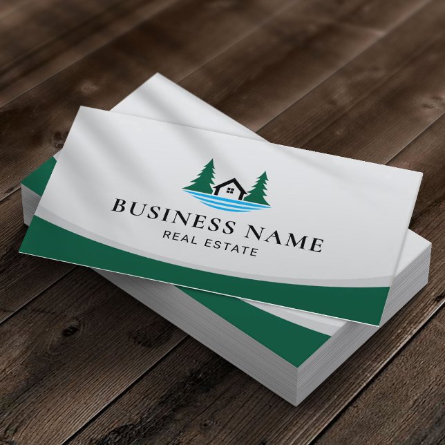 Carte De Visite Immobilier Plain Forest Lake House Logo Realtor (Créateur téléchargé)