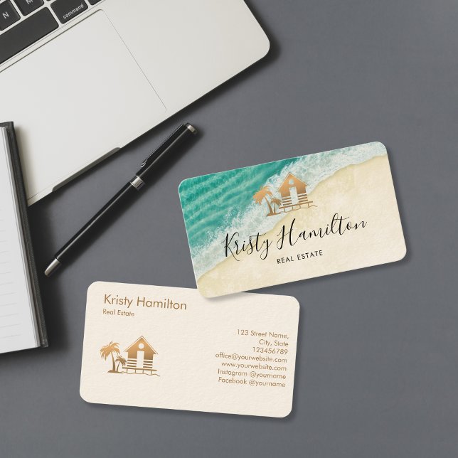 Carte De Visite immobilier professionnel maison agent immobilier p (beach house real estate logo)