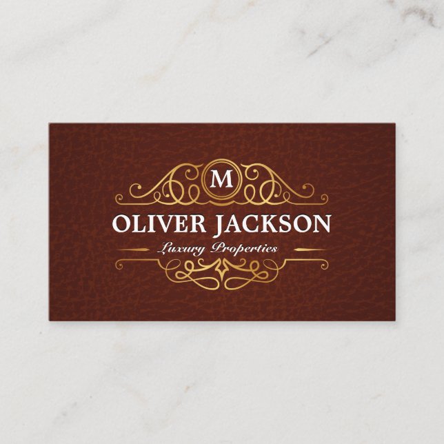 Carte De Visite Immobilier | Propriétés Gold Luxury | Cuir (Devant)