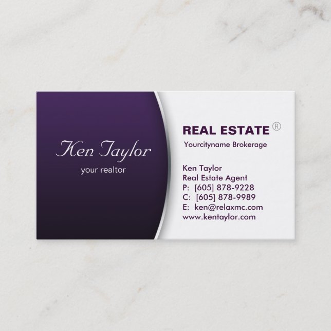 Carte de visite immobilier rond violet argenté (Devant)