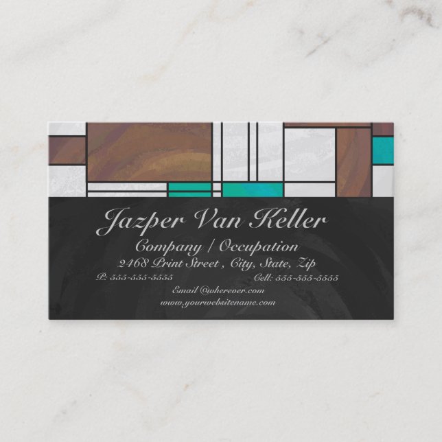 Carte De Visite Impression Brown jaune Turquoise Mondrial (Devant)