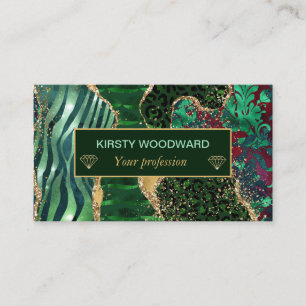 Carte De Visite Impression d'animal de safari vert paillettes d'or