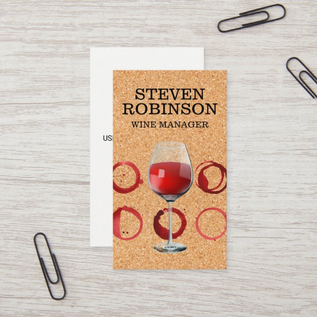 Carte De Visite Impression de liège | Verre de vin rouge et tôle (Devant/Arrière en situation)